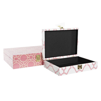 Dekoratīvās Kastes Komplekts DKD Home Decor Balts Oranžs Koks Canvas 29 x 21 x 8 cm (2 gb.) (12 gb.),,,