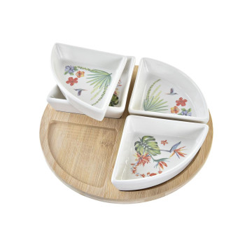 Set za Predjelo DKD Home Decor Valge Mitmevärviline Naturaalne Bambus Keraamika Troopiline 21,5 x 21,5 x 1 cm (5 pcs)