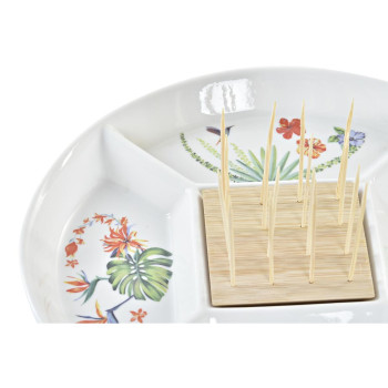 Suupistete alus DKD Home Decor Mitmevärviline Naturaalne Bambus Keraamika Troopiline 23,5 x 23,5 x 7 cm