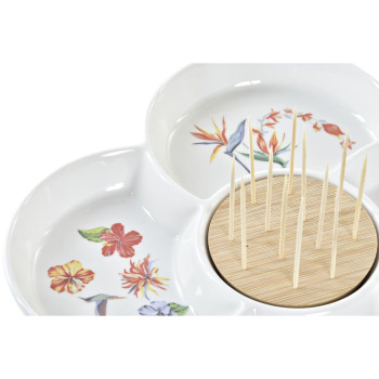 Suupistete alus DKD Home Decor Mitmevärviline Naturaalne Bambus Keraamika Troopiline 22 x 22 x 7 cm