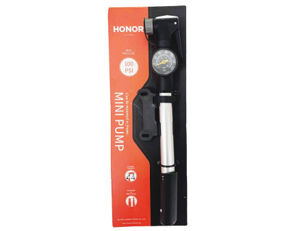 Bicycle pump with pressure gauge + 3 tips