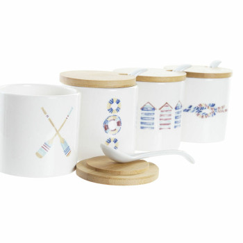 Suhkrutoos DKD Home Decor Meremees Valge Mitmevärviline Bambus Dolomite 4 Tükid, osad 7,5 x 7,5 x 7,5 cm