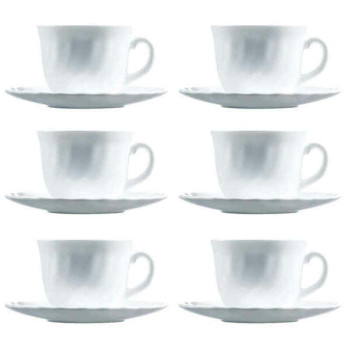 Kruuside Komplekt Alustassidega Luminarc Trianon (6 pcs) Valge Klaas 220 ml (12 Tükid, osad)