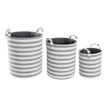 Grozs DKD Home Decor Balts Pelēks Strīpas 35 x 35 x 40 cm 3 Daudzums (3 gb.),,,