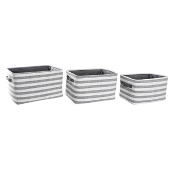 Grozs DKD Home Decor Balts Pelēks Strīpas 42 x 32 x 25 cm 3 Daudzums,,,