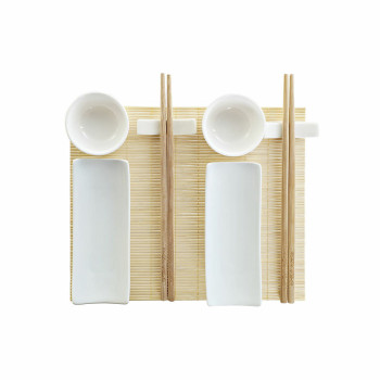 Sushi Komplekt DKD Home Decor Bambus Keraamika Valge Naturaalne Idamaine 28,5 x 19,5 x 3,3 cm (9 Tükid, osad) (28,5 x 19,5 x 3,3