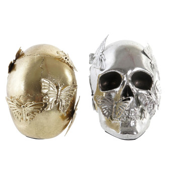 Dekoratīvās figūriņas DKD Home Decor Bronza Sudrabains Galvaskauss 16,5 x 10,5 x 11,5 cm (2 gb.),,,