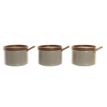 Cukraus dubuo DKD Home Decor Ruda Rusvai gelsva Kaučiukmedžio mediena 29 x 10 x 7 cm