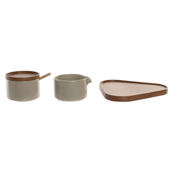 Cukraus dubuo DKD Home Decor 19,5 x 18,5 x 7 cm Rusvai gelsva Ruda Kaučiukmedžio mediena 4 Dalys
