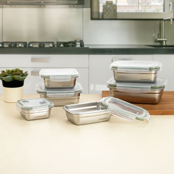 hermeetiline lõunasöögi karp Bidasoa Theo 18,3,5 x 18,3 x 6,8 cm Hõbedane 1,2 L Metall