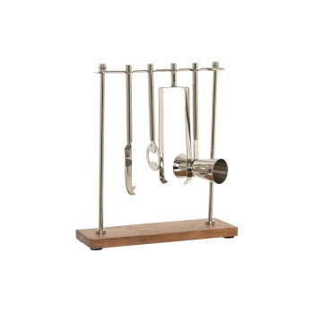 Kokteiļu Piederumu Komplekts DKD Home Decor 25,5 x 9 x 30 cm Dabisks Sudrabains Nerūsējošais tērauds Akācija