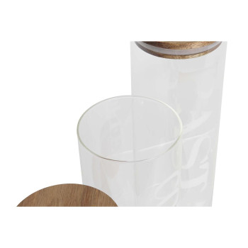 Набор из 3 банок DKD Home Decor 10,2 x 10,2 x 27,7 cm Натуральный Прозрачный древесина акации Слова Боросиликатное стекло