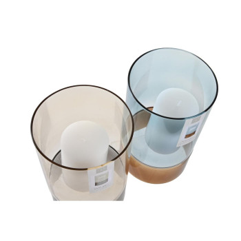 Svečturis DKD Home Decor Stikls Daudzkrāsains Vasks 13 x 13 x 21 cm (2 gb.),,,