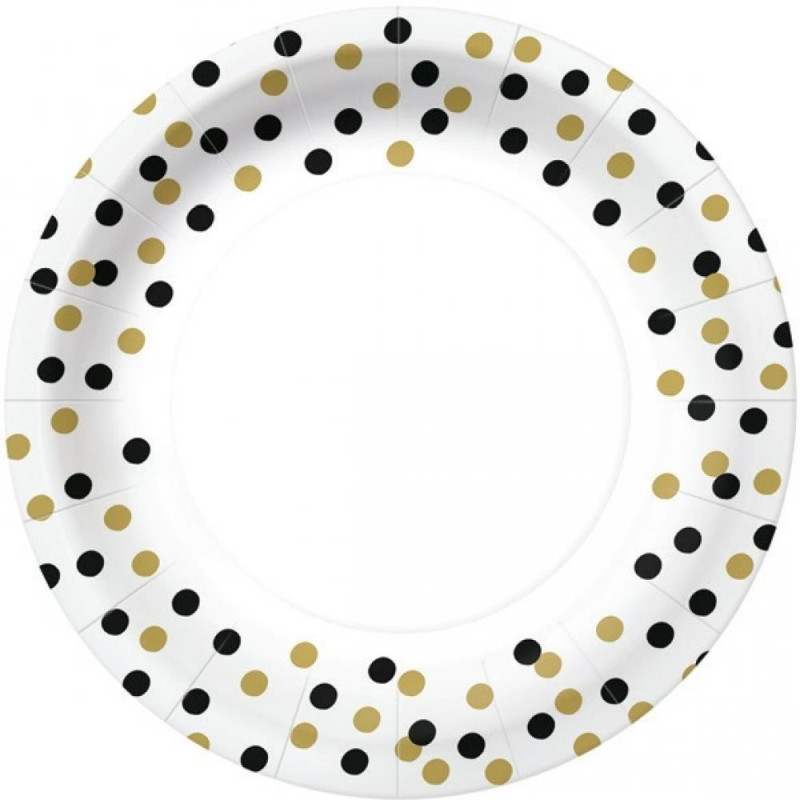 CONFETTI GOLD BLACK БУМАГА  ТАРЕЛКИ  23CM 10GB, 0.145KG/IEP, Paw Decor Collection