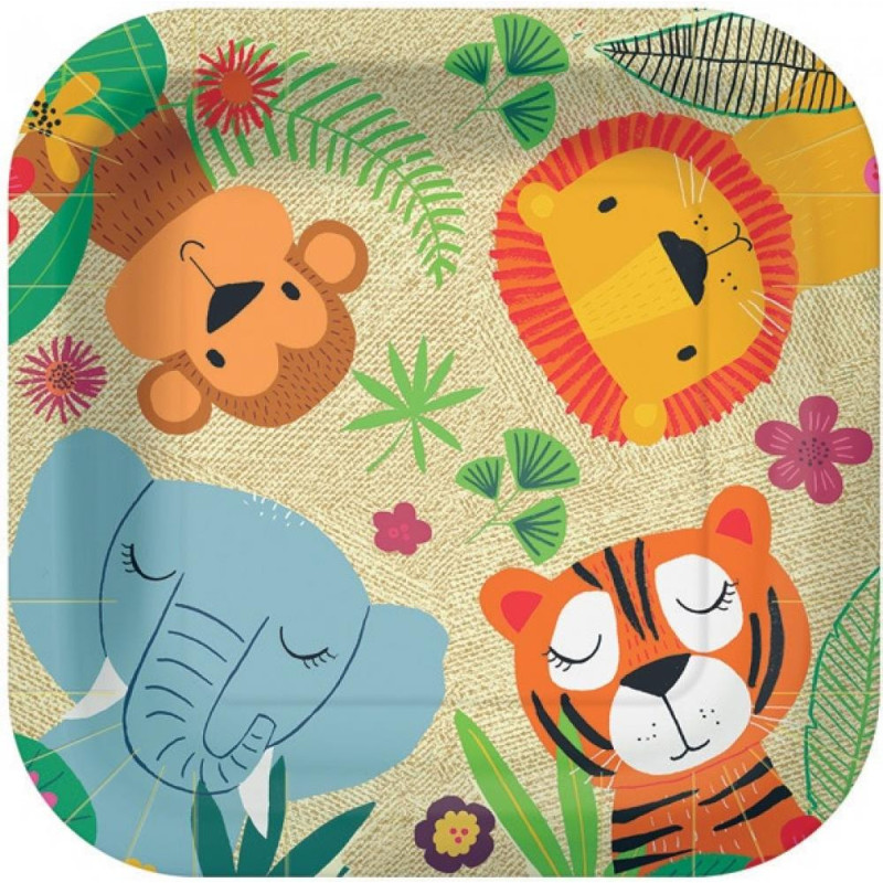 JUNGLE FRIENDS KVADRĀTV. PAPER  DISHES  23X23CM 10GB, 0.175KG/IEP, Paw Decor Collection