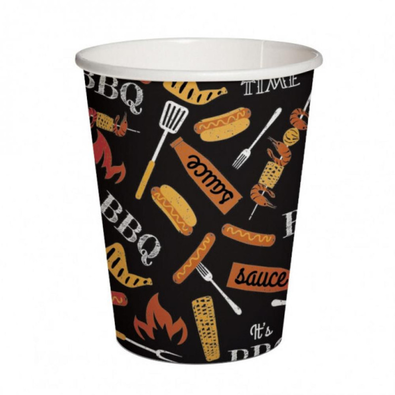BBQ PARTY BLACK PAPER  CUP S 250ML 10PC., Paw Decor Collection