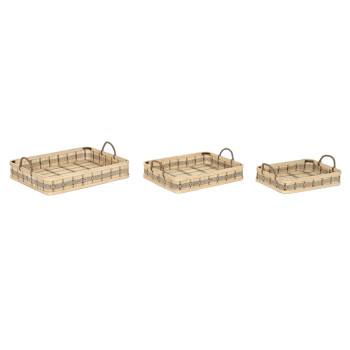 Padėklų rinkinys DKD Home Decor Šviesiai rudas Bambukas 54 x 43 x 9 cm (3 vnt.) (2 vnt.)