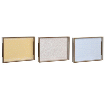Užkandžių dėklas DKD Home Decor Mėlyna Rožinė Geltona 3 Dalys Medžio MDF 40 x 30 x 5 cm Shabby Chic