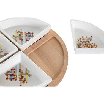 Set za Predjelo DKD Home Decor 21,5 x 21,5 x 1 cm Naturaalne Punane Mitmevärviline Keraamika Cottage Majad