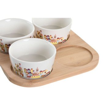 Set za Predjelo DKD Home Decor 19,7 x 19,7 x 1 cm Naturaalne Sinine Mitmevärviline Keraamika Cottage Majad