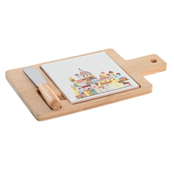Set za Predjelo DKD Home Decor 21,5 x 11,8 x 1,5 cm Naturaalne Punane Mitmevärviline Keraamika Maja Cottage