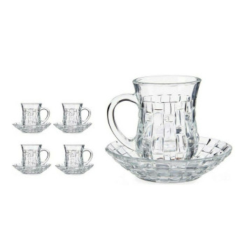 Puodelių su lėkštutėmis rinkinys 125 ml Skaidrus stiklas (12 x 9 x 12 cm) (4 vnt.)