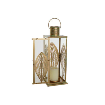 Žibintas DKD Home Decor Auksinis Metalinis 16,5 x 16,5 x 50 cm Augalo lapas,,,