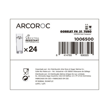 Stiklinių rinkinys Arcoroc Tubo Skaidrus stiklas 300 ml Vamzdis (24 vnt.)