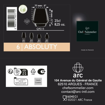 Набор стаканов Chef & Sommelier Absoluty Прозрачный Cтекло 320 ml 6 штук