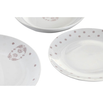 Indų Rinkinys DKD Home Decor Porcelianas Rožinė Balta 27 x 27 x 3 cm 18 Dalys