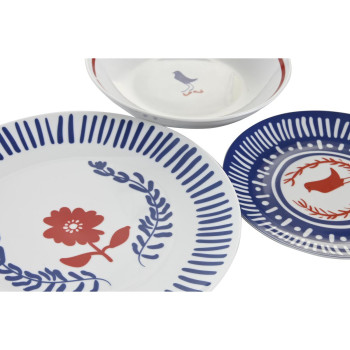 Indų Rinkinys DKD Home Decor Porcelianas Raudona Mėlyna Balta 27 x 27 x 3 cm 18 Dalys