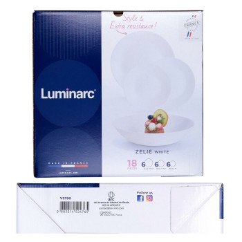 Indų Rinkinys Luminarc Zelie Balta stiklas 18 Dalys