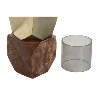Žvakidė DKD Home Decor Ruda Auksinis Aliuminis Stiklas Mango mediena 10 x 10 x 51,5 cm,,,