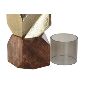 Žvakidė DKD Home Decor 10 x 10 x 40,5 cm Stiklas Auksinis Ruda Aliuminis Mango mediena,,,