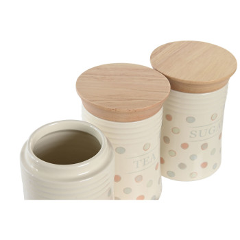 Alavas DKD Home Decor Rusvai gelsva Bambukas Keramikos dirbinys Taškuotas 10 x 10 x 16 cm (3 vnt.)