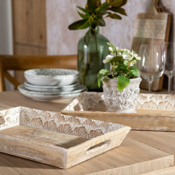 Užkandžių dėklas 45,5 x 30,5 x 5,5 cm Balta Mango mediena (2 vnt.)