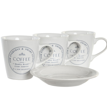Krūzīšu komplekts ar apakštasēm DKD Home Decor Balts Metāls Keramika 180 ml 12 x 12 x 2 cm