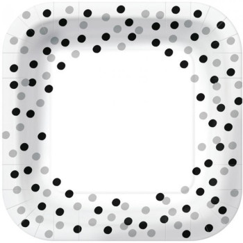 CONFETTI SILVER BLACK KVADRĀTV. PAPER  DISHES  23X23CM 10GB, 0.175KG/IEP, Paw Decor Collection