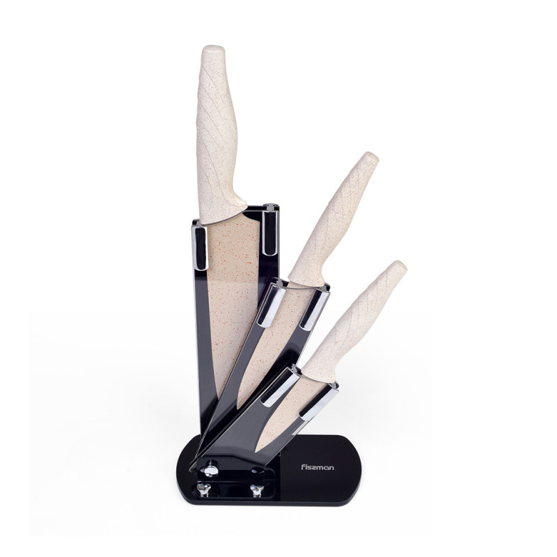 4 pcs knife set YUMI with acrylic stand (non-stick coated steel)