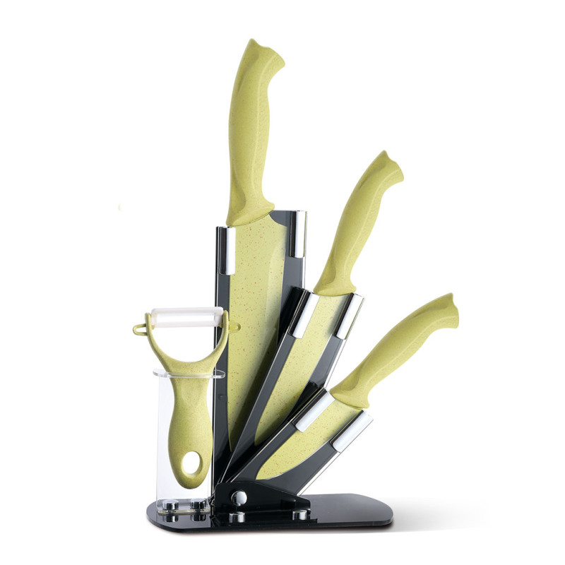 5 pcs knife set GOBI with ceramic Y-peeler and acrylic stand (non-stick coated steel)