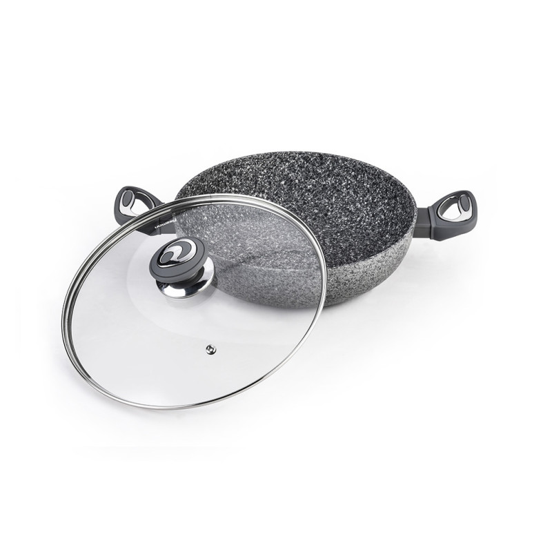 Shallow pot PALMANOVA 28x8,1 cm / 3.9 LTR with glass lid and induction bottom (forged aluminium with non-stick coating)