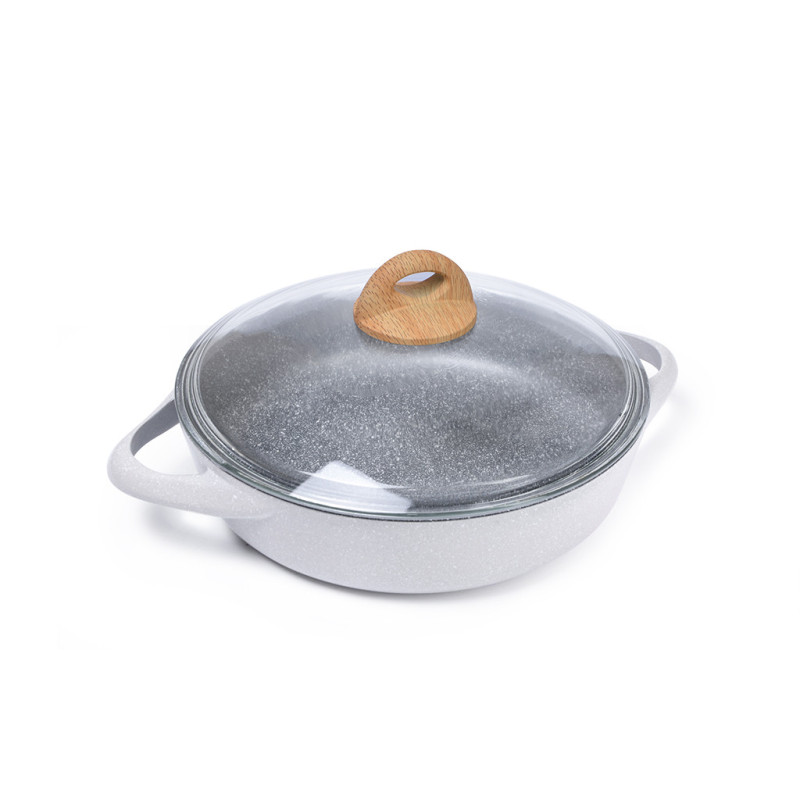 Shallow pot SHADOW BORNEO 24x7.2 cm / 2.6 LTR with glass lid with induction bottom (aluminium with non-stick coating)