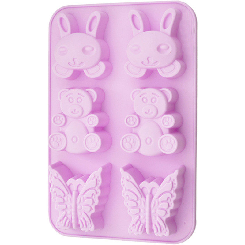 6 cups cake mold RABBIT, TEDDY, BUTTERFLY 26x18.3x2.8 cm (silicone)