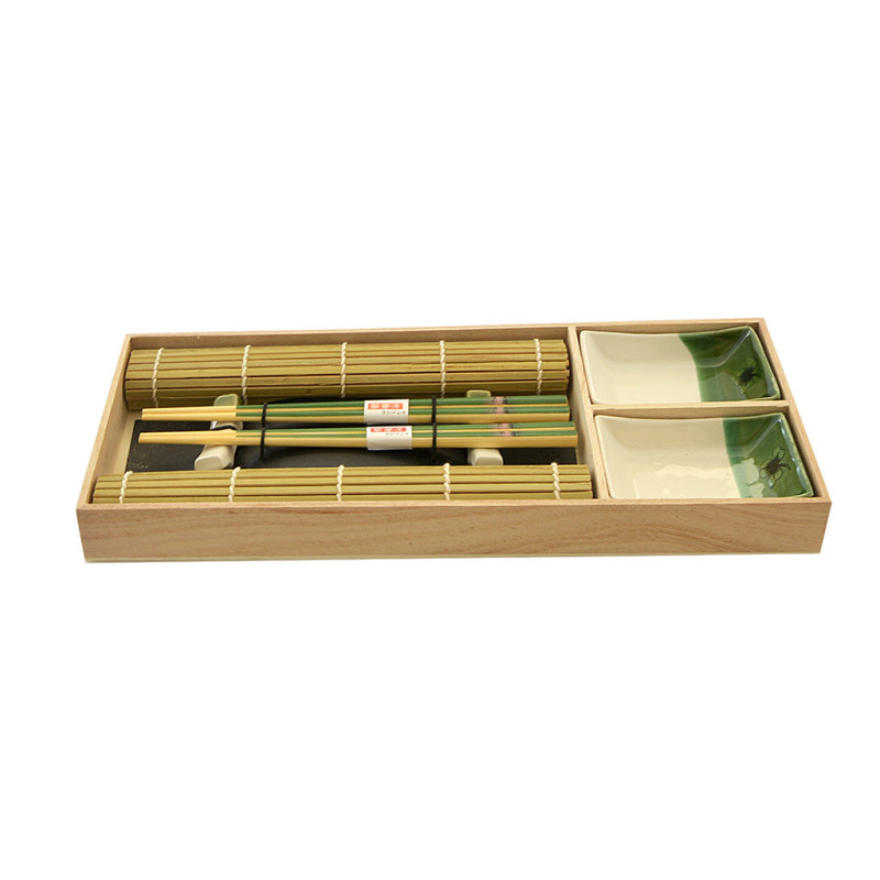 Sushi set 8 pcs for 2 persons in wooden box (ceramic, bamboo)