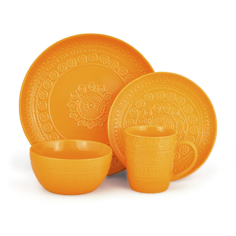 Tableware set MOTIF 16 pcs, color YELLOW (ceramic)