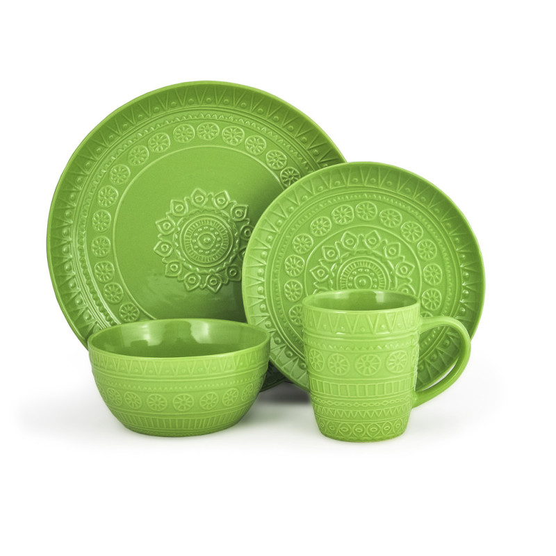 Tableware set MOTIF 16 pcs, color GREEN (ceramic)