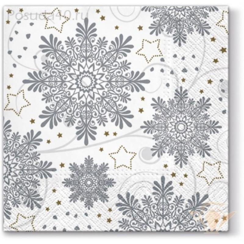 NAPKINS  33X33CM SNOWFLAKES SILVER, Paw Decor Collection