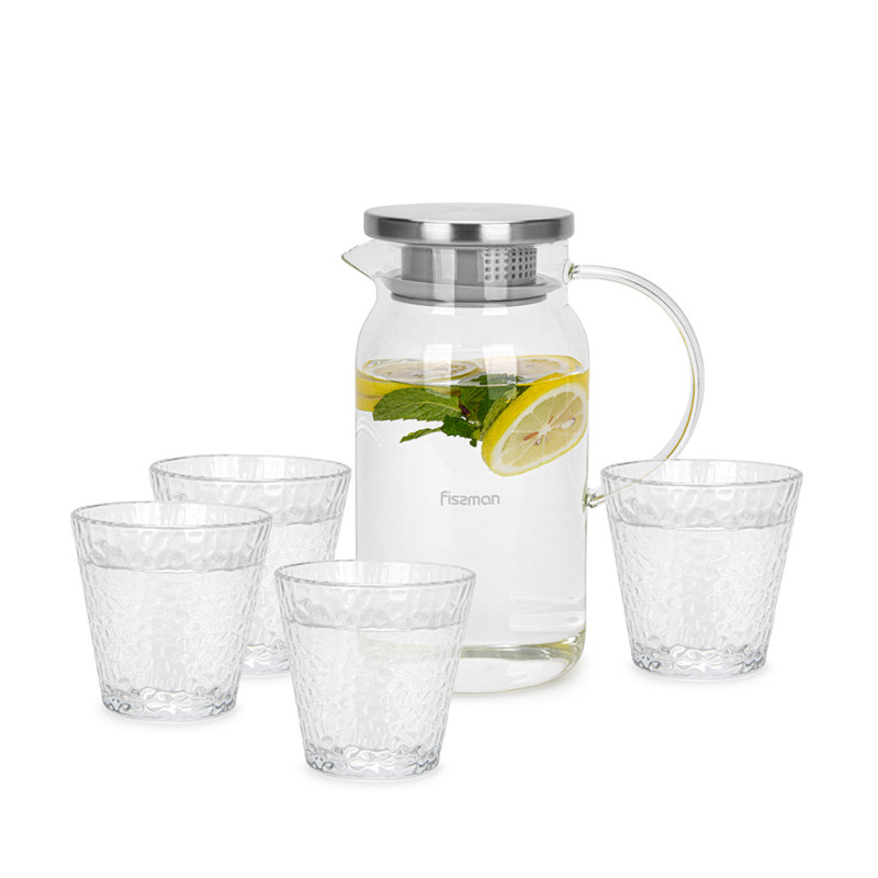 Krūka 1400 ml komplektā ar 4 glāzēm 290 ml
