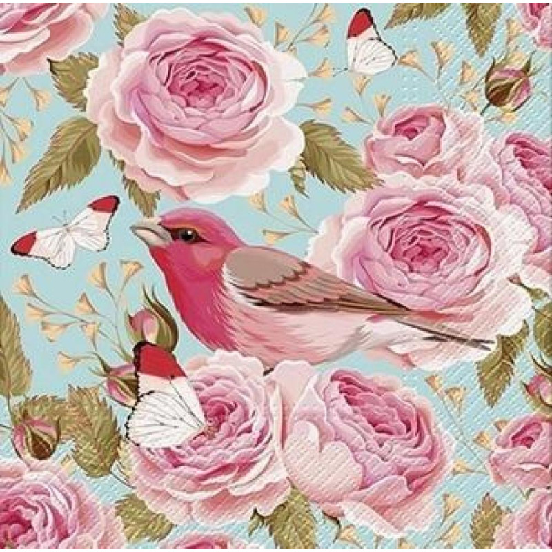 NAPKINS  33X33CM ENGLISH ROSES BIRD, Paw Decor Collection