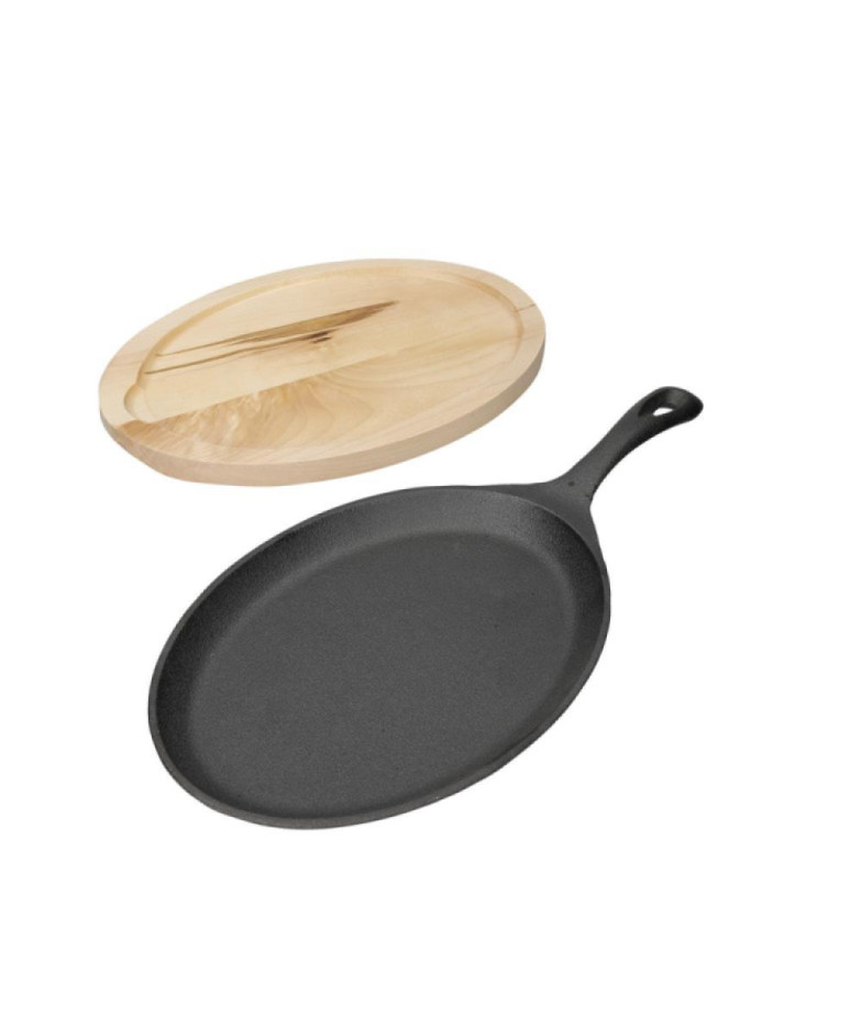 WORLD OF FLAVOURS FAJITA SIZZLER KOMPL. PANNA AR PALIKTNI UN ROKTURA CIMDU, 18.9X41X5CM, MELNA/BRŪNA, ČUGUNS/KOKS/TEKSTILS, Kitc